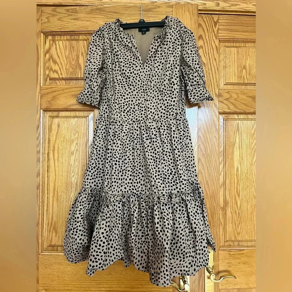J. Crew - Ruffled Tiered Popover Leopard Dot Dress